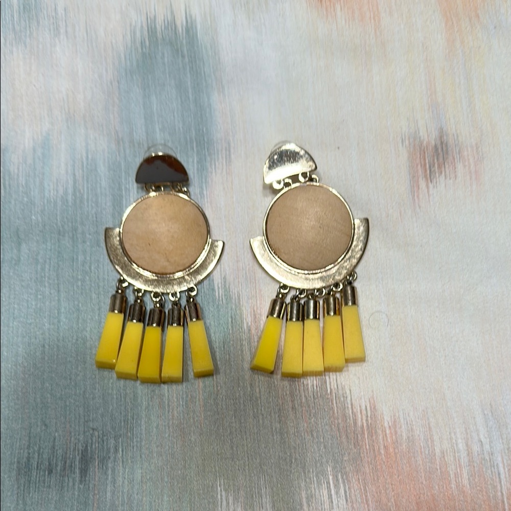 BaubleBar Gold and Yellow Geometric Fringe Earrings
